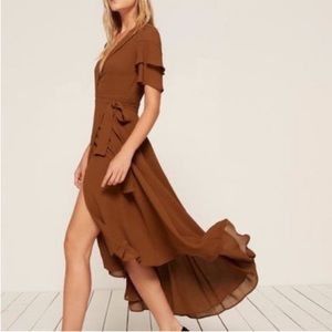 Reformation Layley Midi Wrap Dress Toffee High Low XS New